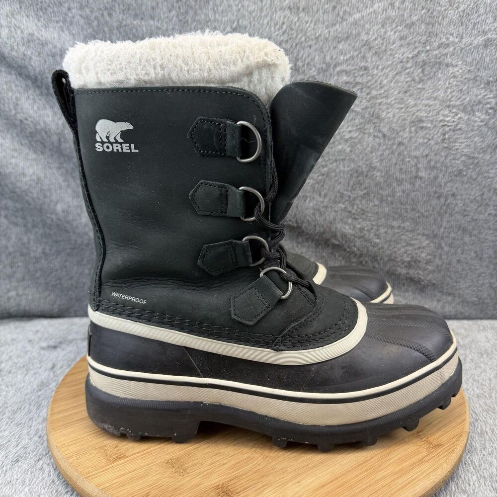 Sorel Boots Womens Size 8 Black Leather Faux Fur Waterproof Winter NL1005-011